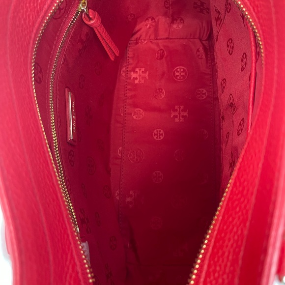 NEW Tory Burch Red Thea Small Convertible Red Pebbled Leather Tote - Picture 8 of 10
